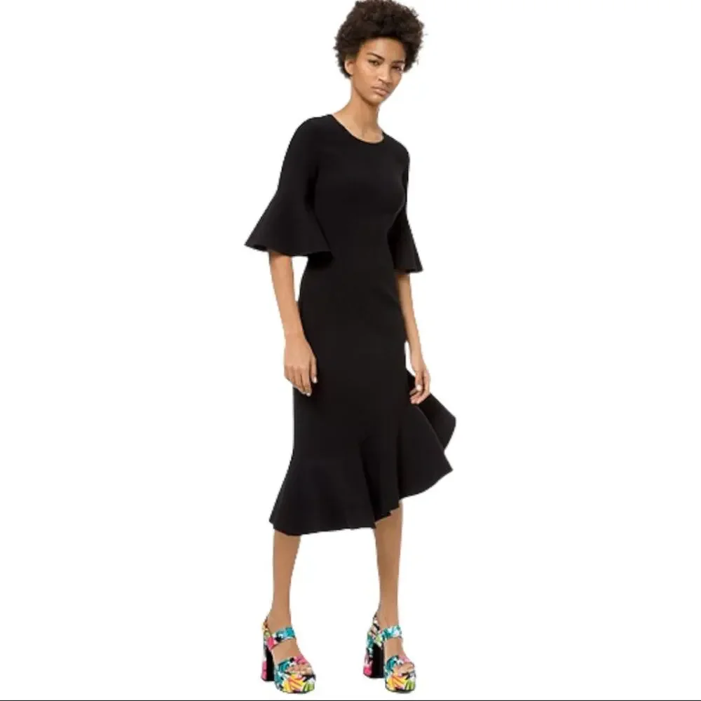 Michael Kors Collection Double-Face Stretch Wool-Crepe Ruffle Dress Black Size 4